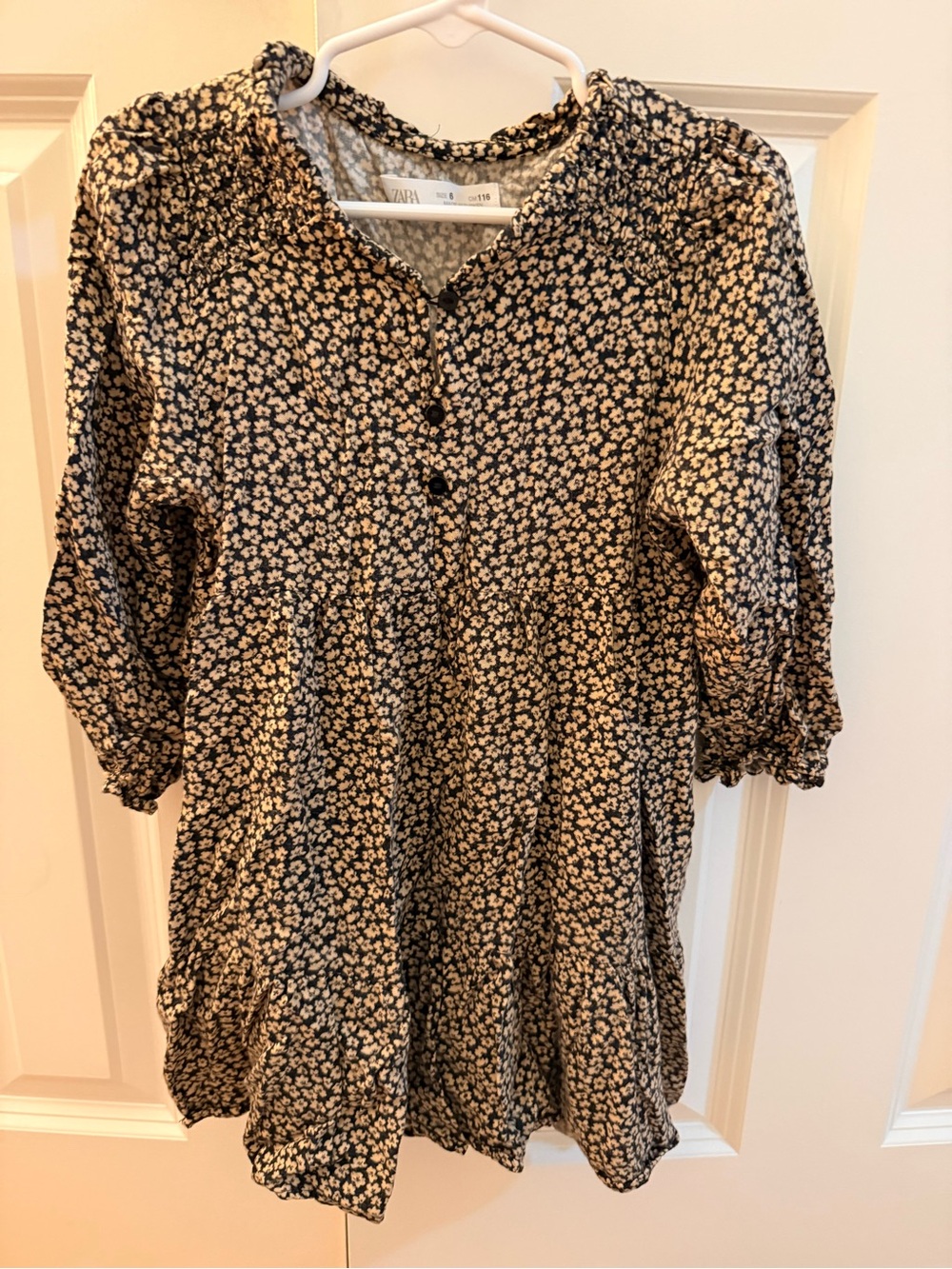 Zara Black and Cream Floral Tiered Dress